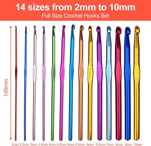 FeniCrochet 14pcs Crochets en Aluminium  pour Débutants et Professionnels - FeniCrochet