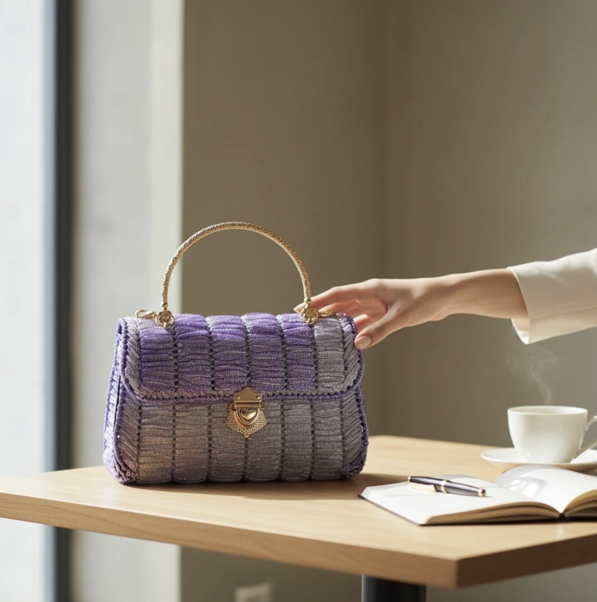 Sac à main canvas parme organza satiné – FeniCrochet 1 Sac à main canvas parme
