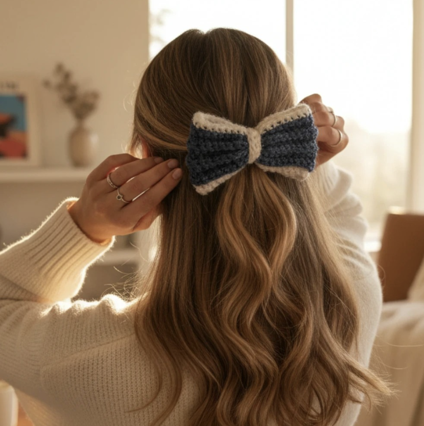 Barrette nœud en crochet fait main – FeniCrochet 5 Barrette nœud en crochet fait main – FeniCrochet