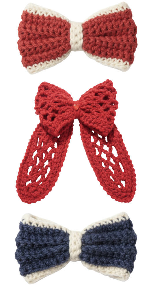 Barrette nœud en crochet fait main – FeniCrochet 1 Barrette nœud en crochet fait main