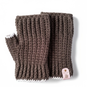 Mitaines Tricot Rose Bordure Grise