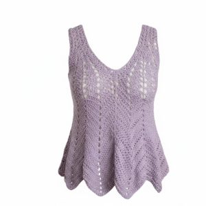 Haut crochet parme fait main col V – Fleur du Liban | FeniCrochet