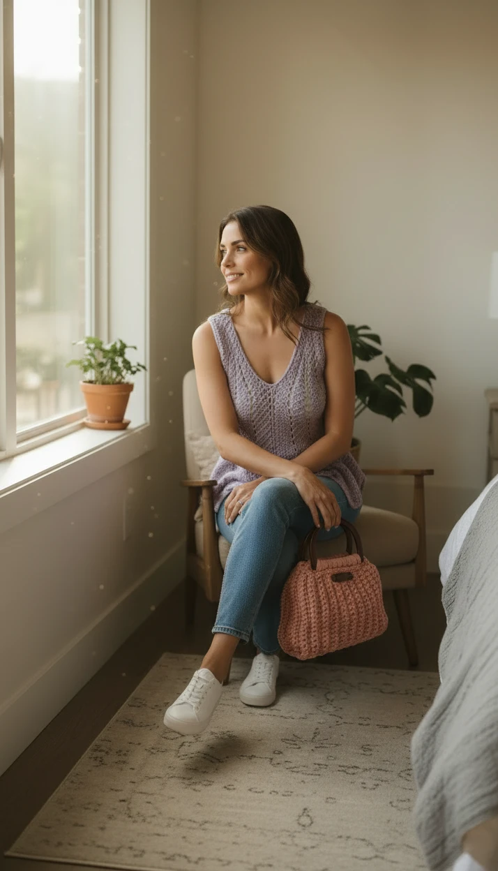 Haut crochet Fleur Du Liban et sac crochet artisanale coton Fenicrochet
