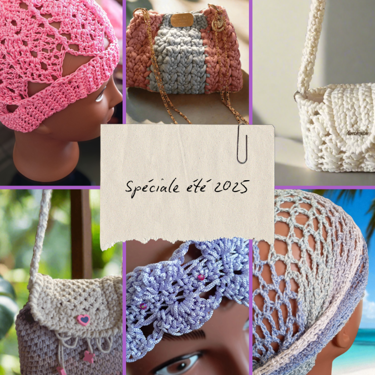 Accessoires de cheveux et bonnets Fenicrochet Accessoires en crochet : chapeaux, sacs et bandeaux colorés.